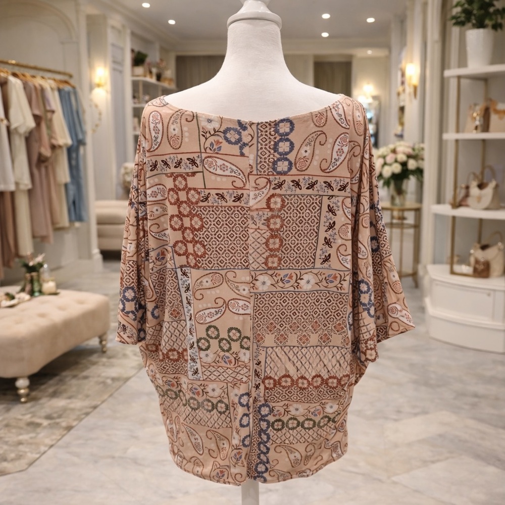 White Birch Patchwork Tunic Top Dolman Sleeve Med… - image 2